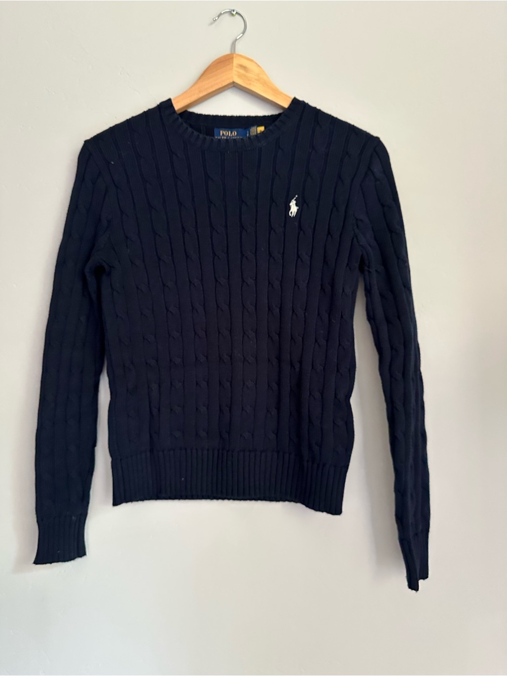 Polo by Ralph Lauren Navy Cable Crewneck Sweater with White Pony